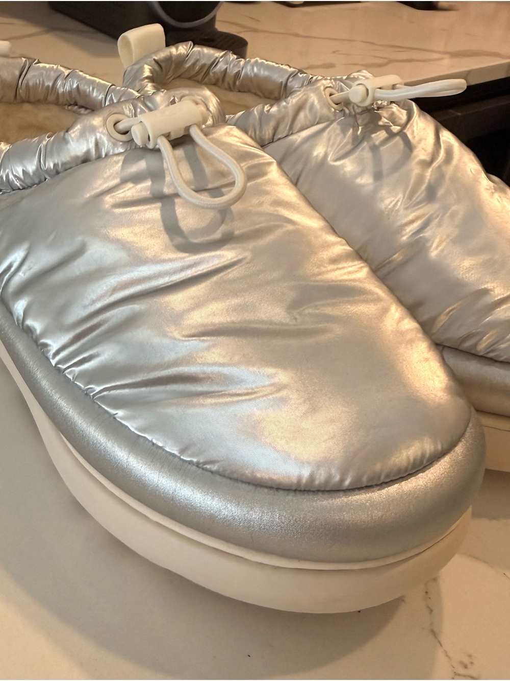 UGG Silver Puffer Slip-On Shoes - Picture 2 of 5